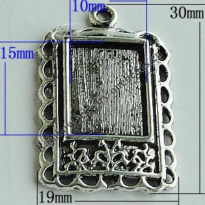 Zinc Alloy Cabochon Settings, Rectangle 30x19mm Hole:2mm, Sold by Bag