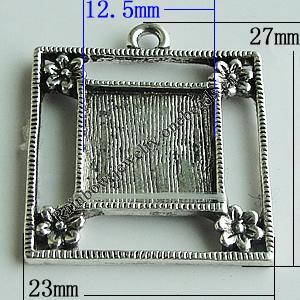 Zinc Alloy Cabochon Settings, Square 27x23mm Hole:2mm, Sold by Bag