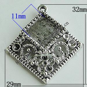 Zinc Alloy Cabochon Settings, Diamond 32x29mm Hole:1.5mm, Sold by Bag