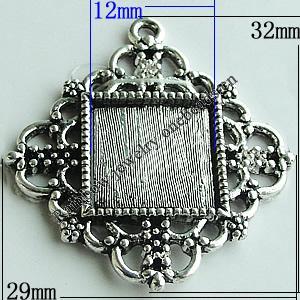 Zinc Alloy Cabochon Settings, Diamond 32x29mm Hole:1.5mm, Sold by Bag