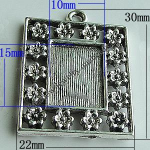 Zinc Alloy Cabochon Settings, Rectangle 30x22mm Hole:2mm, Sold by Bag