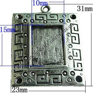 Zinc Alloy Cabochon Settings, Rectangle 31x23mm Hole:2mm, Sold by Bag