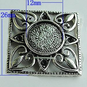 Zinc Alloy Cabochon Settings, Square 26mm, Sold by Bag