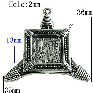 Zinc Alloy Cabochon Settings, 36x35mm Hole:2mm, Sold by Bag