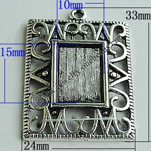 Zinc Alloy Cabochon Settings, Rectangle 33x24mm Hole:2mm, Sold by Bag