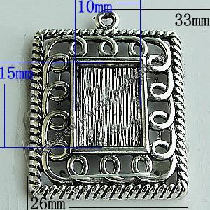 Zinc Alloy Cabochon Settings, Rectangle 33x26mm Hole:2mm, Sold by Bag