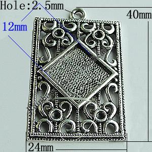 Zinc Alloy Cabochon Settings, Rectangle 40x24mm Hole:2.5mm, Sold by Bag