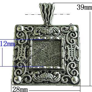 Zinc Alloy Cabochon Settings, Square 39x28mm Hole:7x3mm, Sold by Bag