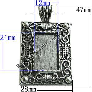 Zinc Alloy Cabochon Settings, Rectangle 47x28mm Hole:7x4mm, Sold by Bag