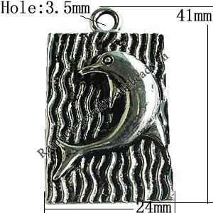 Pendant Zinc Alloy Jewelry Findings Lead-free, Rectangle 41x24mm Hole:3.5mm, Sold by Bag