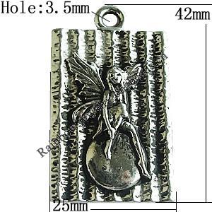 Pendant Zinc Alloy Jewelry Findings Lead-free, Rectangle 42x25mm Hole:3.5mm, Sold by Bag