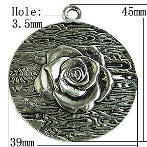 Pendant Zinc Alloy Jewelry Findings Lead-free, Flat Round 45x39mm Hole:3.5mm, Sold by Bag