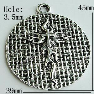 Pendant Zinc Alloy Jewelry Findings Lead-free, Flat Round 45x39mm Hole:3.5mm, Sold by Bag