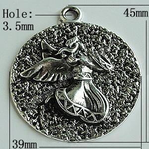 Pendant Zinc Alloy Jewelry Findings Lead-free, Flat Round 45x39mm Hole:3.5mm, Sold by Bag