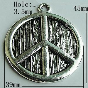 Pendant Zinc Alloy Jewelry Findings Lead-free, Flat Round 45x39mm Hole:3.5mm, Sold by Bag