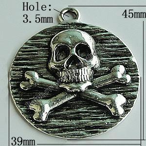 Pendant Zinc Alloy Jewelry Findings Lead-free, Flat Round 45x39mm Hole:3.5mm, Sold by Bag