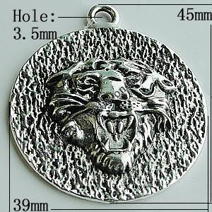 Pendant Zinc Alloy Jewelry Findings Lead-free, Flat Round 45x39mm Hole:3.5mm, Sold by Bag