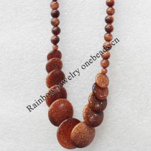 Gold Sand Stone Necklace，Flat Round，10-20mm, Sold per 17.7Inch Strand
