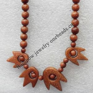 Gold Sand Stone Necklace，Round:6mm, Sold per 17.7Inch Strand