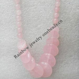 Rose Quartz Necklace，Flat Round，10-20mm, Sold per 17.7Inch Strand