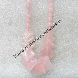Rose Quartz Necklace，Diamond，12-26mm, Sold per 17.7Inch Strand