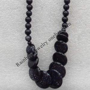 Blue Sand Stone Necklace, Flat Round, 10-20mm, Sold per 17.7Inch Strand
