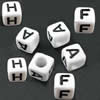  Acrylic Alphabet(Letter) Beads, Cube, black/white, 6x6x6mm, Mix Letters, Sold per pkg of 3000