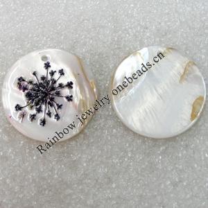 Natural Shell Pendant with Inner Flower, Flat Round, 30mm, Hole:Approx 2mm, Sold by PC