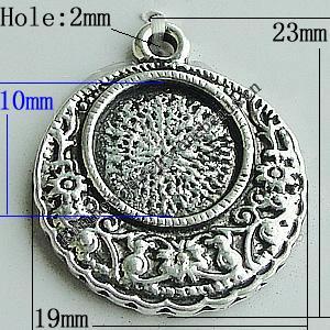 Zinc Alloy Cabochon Settings, Flat Round 23x19mm Hole:2mm, Sold by Bag