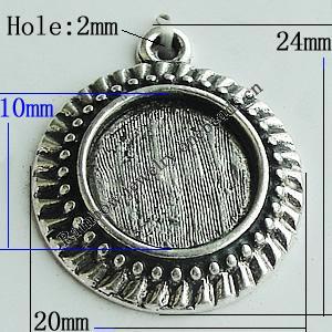 Zinc Alloy Cabochon Settings, Flat Round 24x20mm Hole:2mm, Sold by Bag
