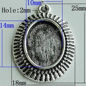 Zinc Alloy Cabochon Settings, Flat Oval 25x18mm Hole:2mm, Sold by Bag