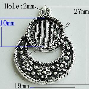 Zinc Alloy Cabochon Settings, 27x19mm Hole:2mm, Sold by Bag