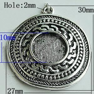Zinc Alloy Cabochon Settings, Flat Round 30x27mm Hole:2mm, Sold by Bag