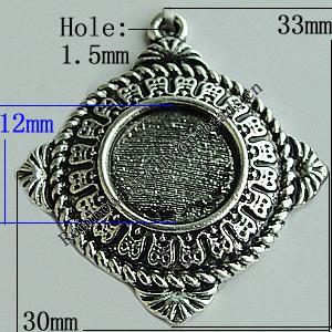 Zinc Alloy Cabochon Settings, Flat Round 33x30mm Hole:1.5mm, Sold by Bag