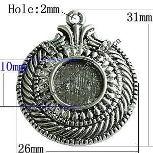 Zinc Alloy Cabochon Settings, 31x26mm Hole:2mm, Sold by Bag