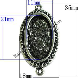 Zinc Alloy Cabochon Settings, Flat Oval 35x18mm Hole:1.5mm, Sold by Bag