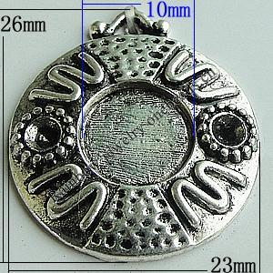 Zinc Alloy Cabochon Settings, Flat Round 26x23mm Hole:2mm, Sold by Bag