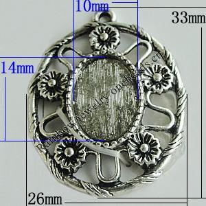 Zinc Alloy Cabochon Settings, 33x26mm Hole:2mm, Sold by Bag