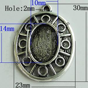 Zinc Alloy Cabochon Settings, Flat Oval 30x23mm Hole:2mm, Sold by Bag