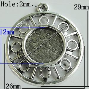 Zinc Alloy Cabochon Settings, Flat Round 29x26mm Hole:2mm, Sold by Bag