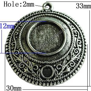 Zinc Alloy Cabochon Settings, Flat Round 33x30mm Hole:2mm, Sold by Bag