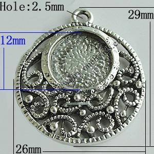 Zinc Alloy Cabochon Settings, Flat Round 29x26mm Hole:2.5mm, Sold by Bag