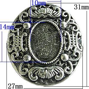 Zinc Alloy Cabochon Settings, Flat Oval 31x27mm, Sold by Bag