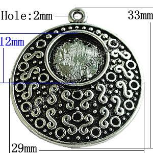 Zinc Alloy Cabochon Settings, Flat Round 33x29mm Hole:2mm, Sold by Bag