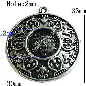Zinc Alloy Cabochon Settings, Flat Round 33x30mm Hole:2mm, Sold by Bag