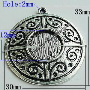 Zinc Alloy Cabochon Settings, Flat Round 33x30mm Hole:2mm, Sold by Bag