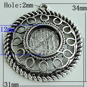 Zinc Alloy Cabochon Settings, Flat Round 34x31mm Hole:2mm, Sold by Bag