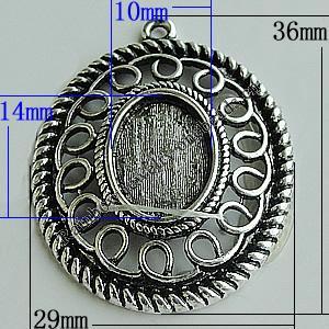 Zinc Alloy Cabochon Settings, Flat Oval 36x29mm Hole:2mm, Sold by Bag