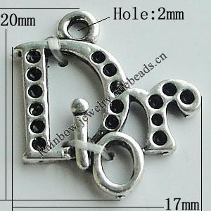 Pendant Setting Zinc Alloy Jewelry Findings Lead-free, Letter 20x17mm Hole:2mm, Sold by Bag