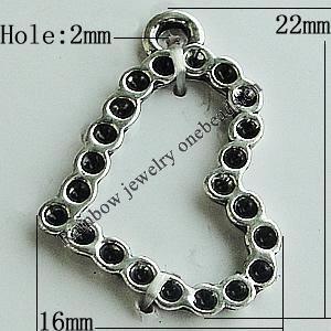 Pendant Setting Zinc Alloy Jewelry Findings Lead-free, Heart 22x16mm Hole:2mm, Sold by Bag